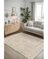 Leysa Vintage Desenli Şönil Pamuk Tabanlı Yıkanabilen Kaymaz Antibakteriyel Salon Halısı