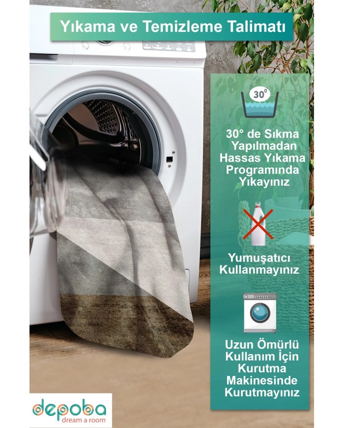 Barty Modern Kadife Desenli Pamuk Tabanlı Yıkanabilen Kaydırmaz Antibakteriyel Salon Halısı