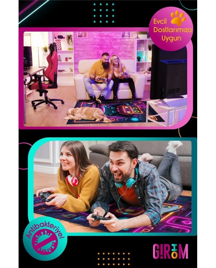 Locke Modern Şönil Gaming Oyuncu Odası Halısı  Dijital Baskılı Kaymaz Taban Yıkanabilir Gaming Halısı