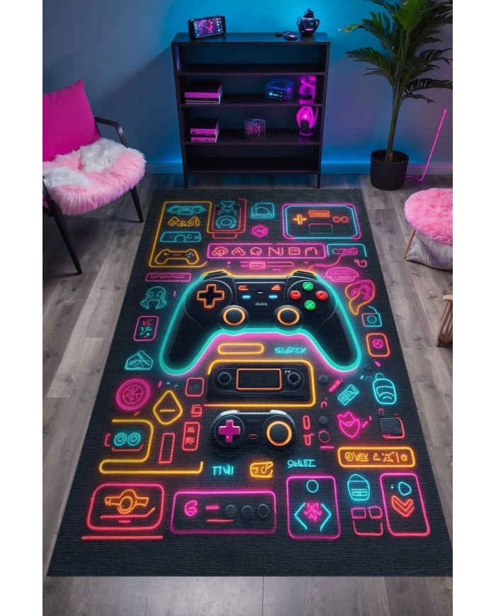 Caspect Modern Şönil Gaming Oyuncu Odası Halısı  Dijital Baskılı Kaymaz Taban Yıkanabilir Gaming Halısı