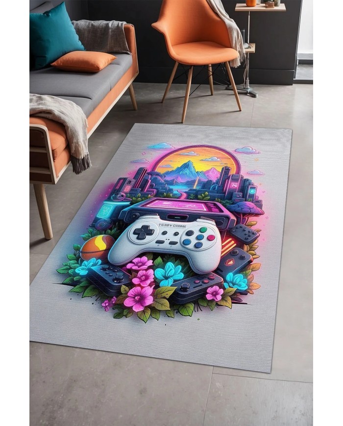Gamser Modern Şönil Gaming Oyuncu Odası Halısı  Dijital Baskılı Kaymaz Taban Yıkanabilir Gaming Halısı