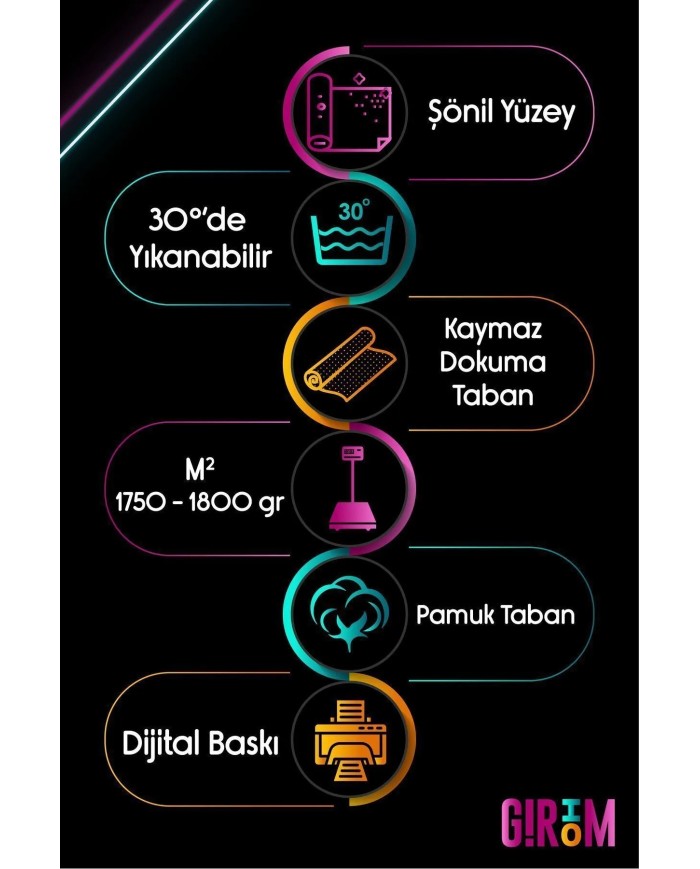 Blank Modern Şönil Gaming Oyuncu Odası Halısı  Dijital Baskılı Kaymaz Taban Yıkanabilir Gaming Halısı