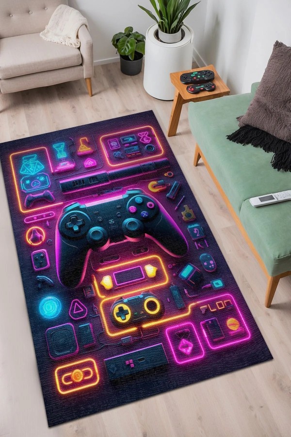 Aspect Modern Şönil Gaming Oyuncu Odası Halısı  Dijital Baskılı Kaymaz Taban Yıkanabilir Gaming Halısı