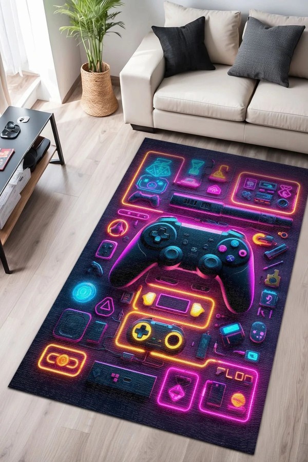 Aspect Modern Şönil Gaming Oyuncu Odası Halısı  Dijital Baskılı Kaymaz Taban Yıkanabilir Gaming Halısı