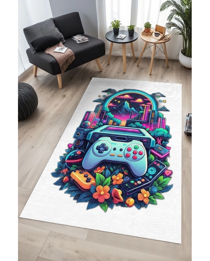 Mertens Modern Şönil Gaming Oyuncu Odası Halısı  Dijital Baskılı Kaymaz Taban Yıkanabilir Gaming Halısı