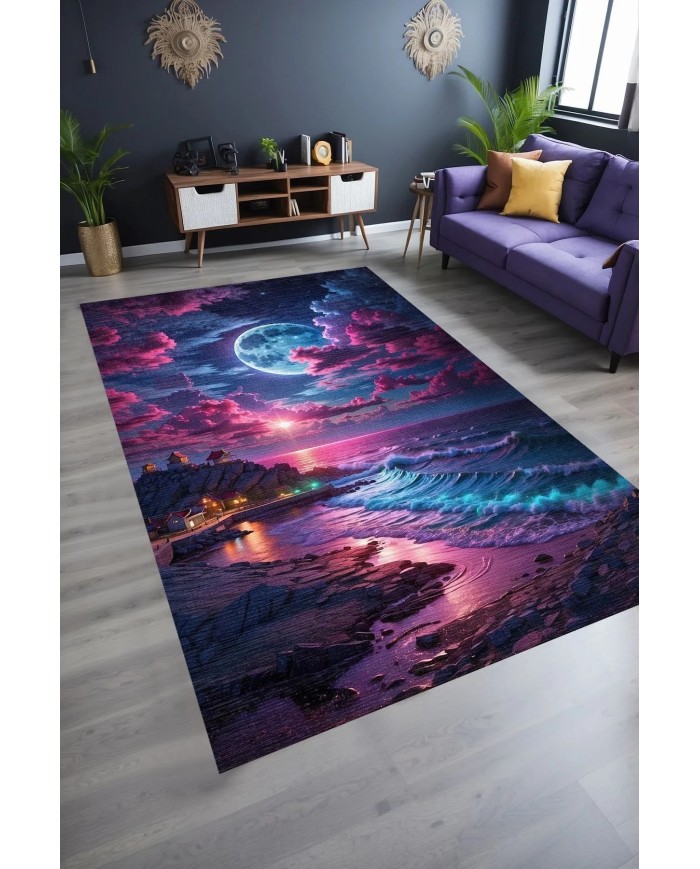 Moon Modern Şönil Gaming Oyuncu Odası Halısı  Dijital Baskılı Kaymaz Taban Yıkanabilir Gaming Halısı