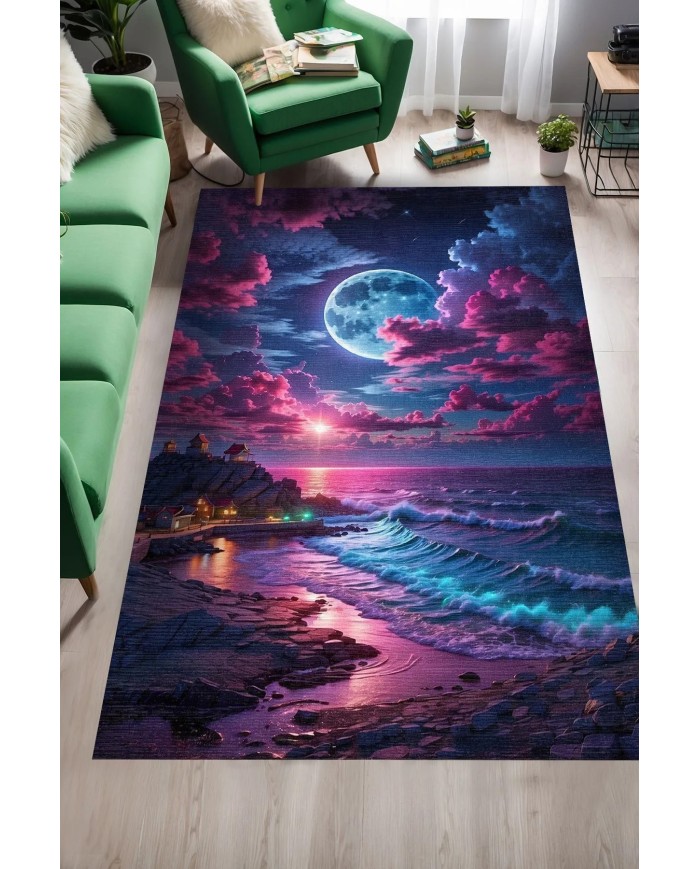 Moon Modern Şönil Gaming Oyuncu Odası Halısı  Dijital Baskılı Kaymaz Taban Yıkanabilir Gaming Halısı