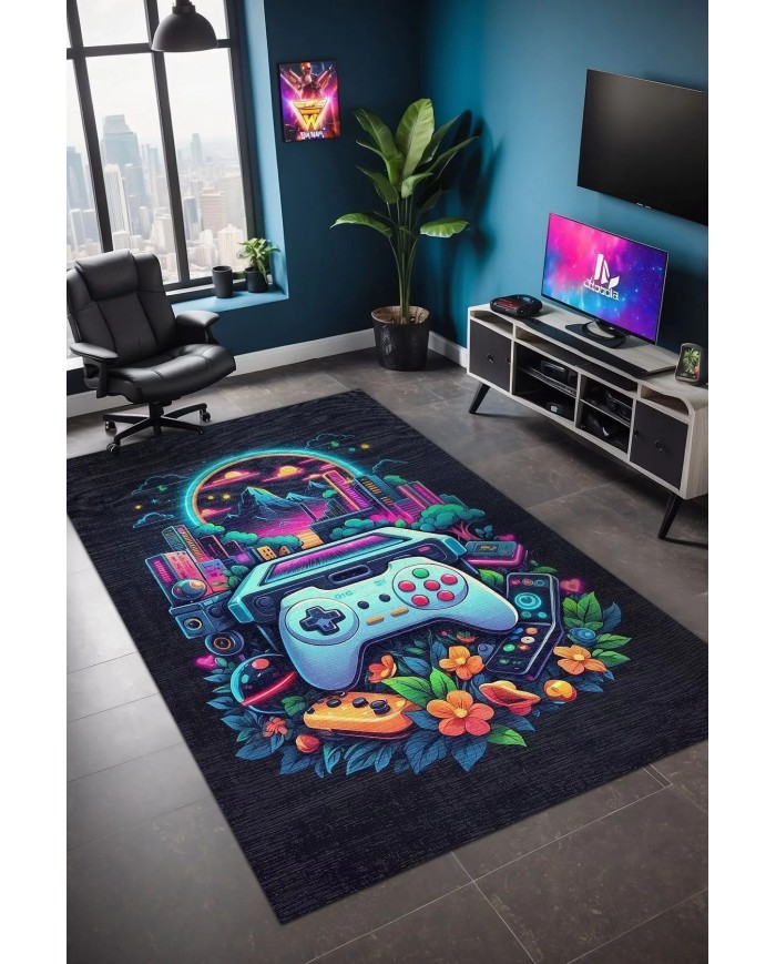 Melina Modern Şönil Gaming Oyuncu Odası Halısı  Dijital Baskılı Kaymaz Taban Yıkanabilir Gaming Halısı