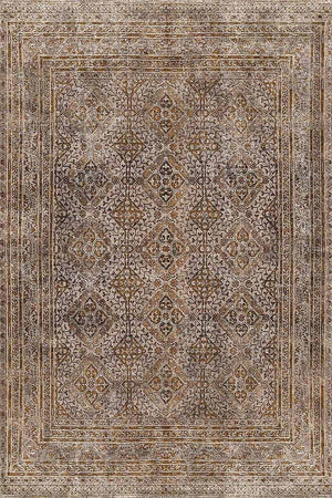 Allix Vintage Desenli Şönil Pamuk Tabanlı Yıkanabilen Kaydırmaz Antibakteriyel Salon Halısı - Aydahome