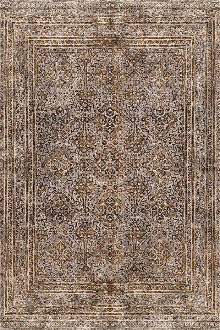 Allix Vintage Desenli Şönil Pamuk Tabanlı Yıkanabilen Kaydırmaz Antibakteriyel Salon Halısı - Aydahome