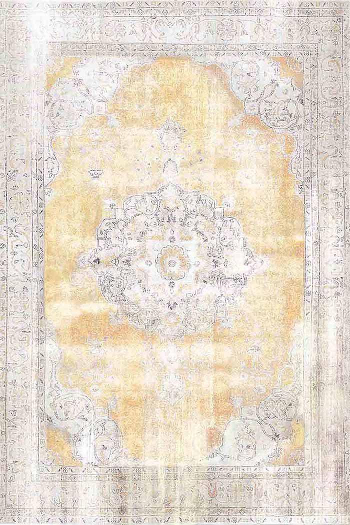 Giallastro Çiçek Desenli Pamuk Tabanlı Yıkanabilen Kaydırmaz Antibakteriyel Şönil Salon Halısı - Aydahome