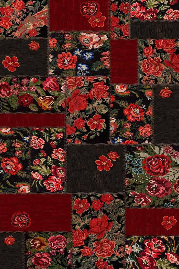 Hope Patchwork Desenli Pamuk Tabanlı Yıkanabilen Kaydırmaz Antibakteriyel Şönil Salon Halısı - Aydahome