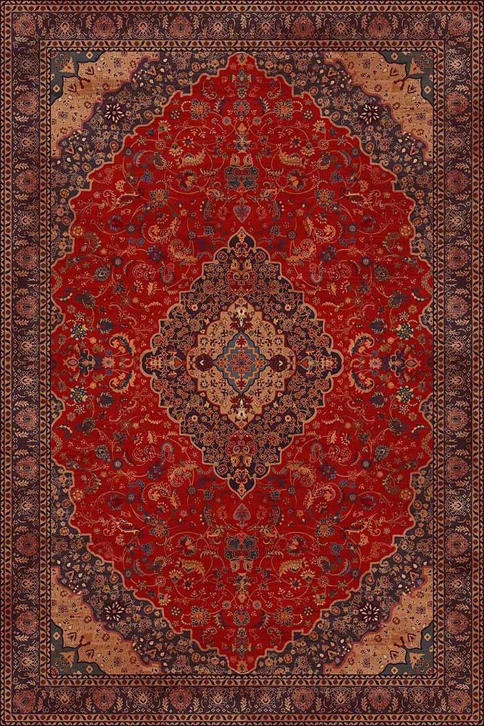 Marigold Vintage Desenli Pamuk Tabanlı Yıkanabilen Kaydırmaz Antibakteriyel Şönil Salon Halısı - Aydahome