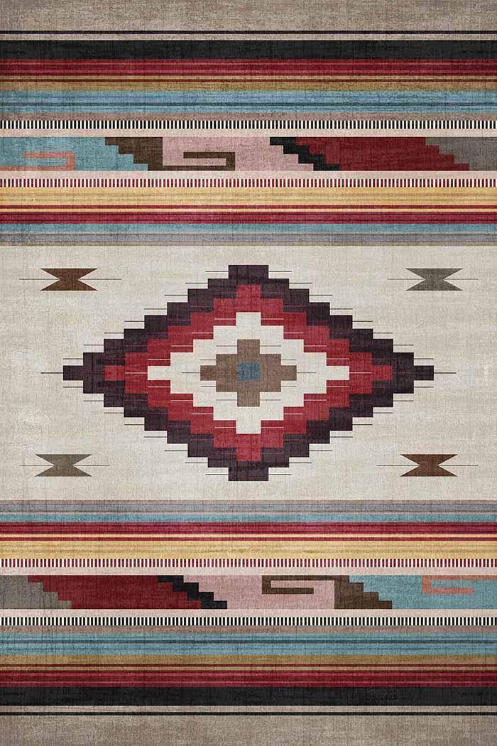 Misty Kilim Desenli Pamuk Tabanlı Yıkanabilen Kaydırmaz Antibakteriyel Şönil Salon Halısı - Aydahome