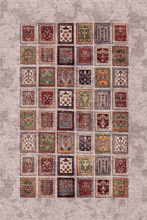 Puzzle Vintage Desenli Pamuk Tabanlı Yıkanabilen Kaydırmaz Antibakteriyel Şönil Salon Halısı - Aydahome