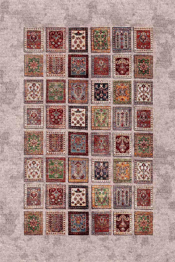 Puzzle Vintage Desenli Pamuk Tabanlı Yıkanabilen Kaydırmaz Antibakteriyel Şönil Salon Halısı - Aydahome