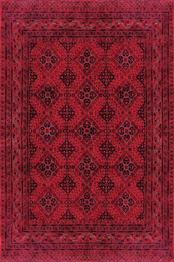 Rosso-Afgano Vintage Desenli Pamuk Tabanlı Yıkanabilen Kaydırmaz Antibakteriyel Şönil Salon Halısı - Aydahome