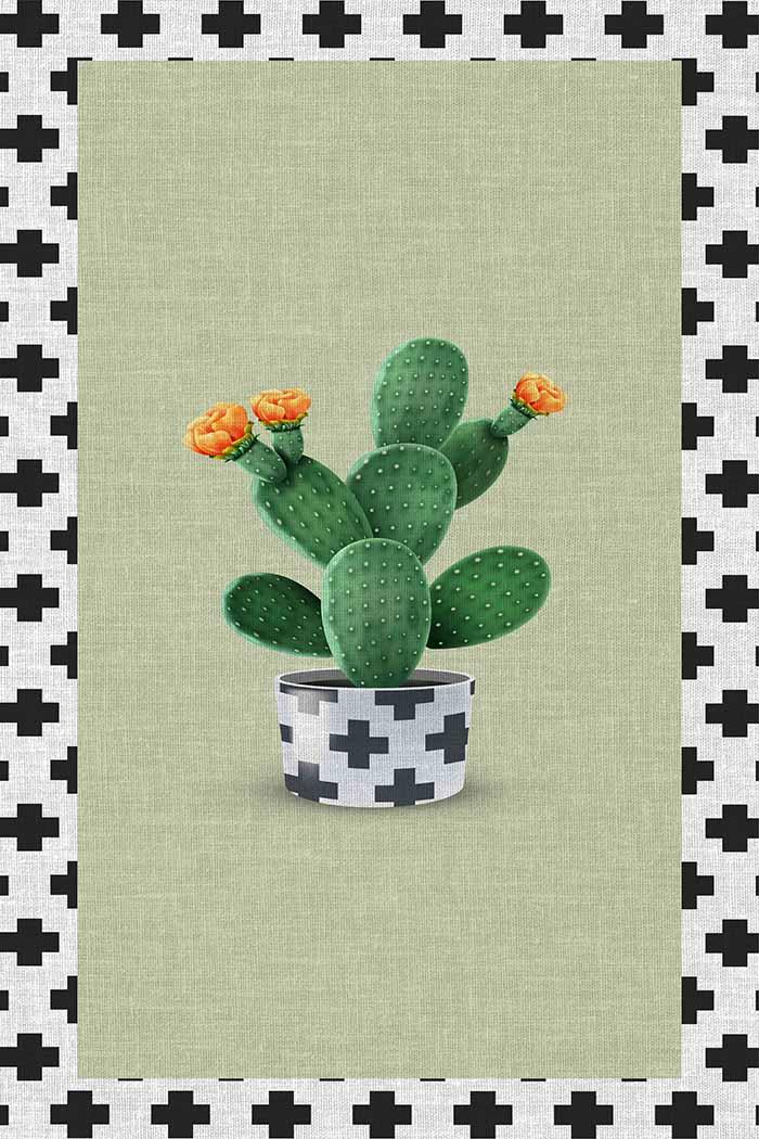 Cactus Modern Şönil Pamuk Tabanlı Yıkanabilen Kaydırmaz Antibakteriyel Mutfak Halısı - Aydahome