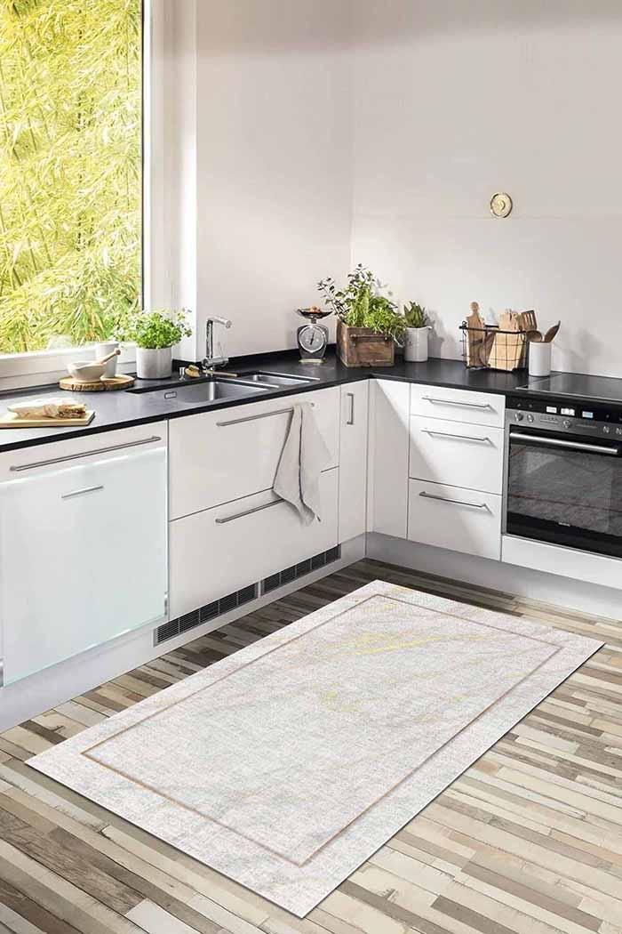 Marble Modern Şönil Pamuk Tabanlı Yıkanabilen Kaydırmaz Antibakteriyel Mutfak Halısı - Aydahome