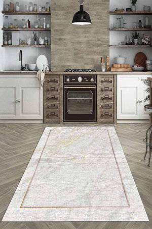 Marble Modern Şönil Pamuk Tabanlı Yıkanabilen Kaydırmaz Antibakteriyel Mutfak Halısı - Aydahome