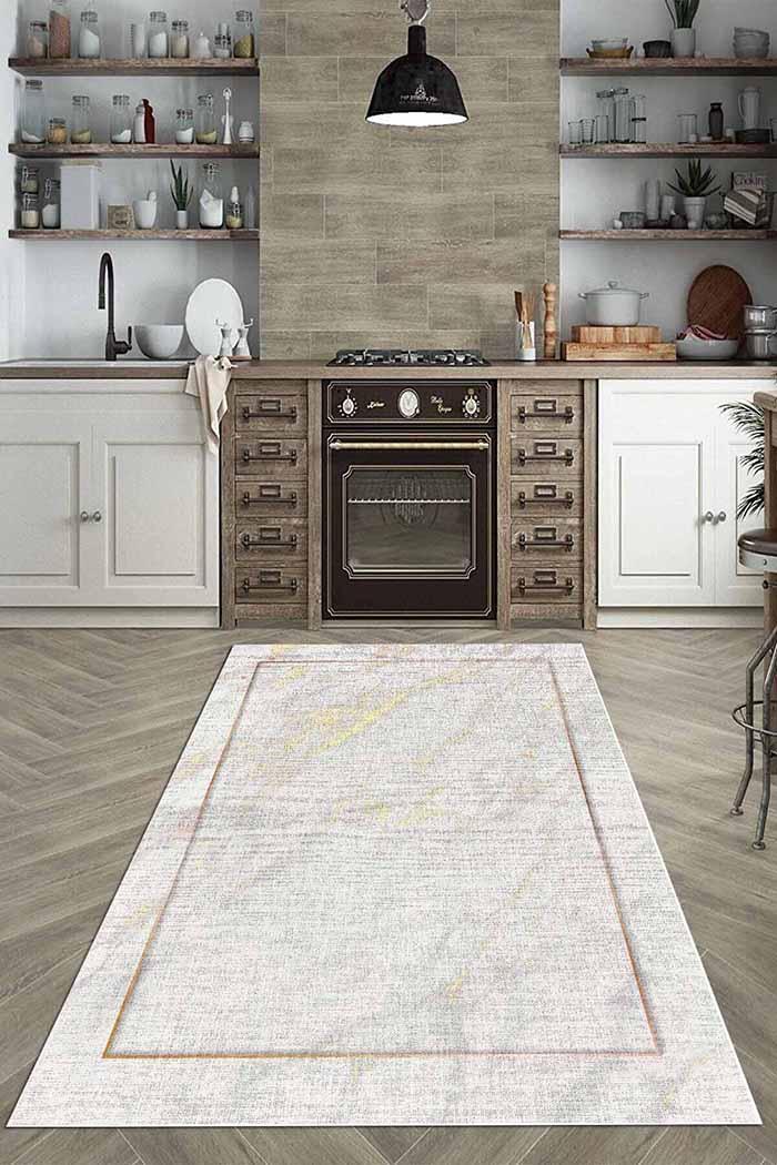 Marble Modern Şönil Pamuk Tabanlı Yıkanabilen Kaydırmaz Antibakteriyel Mutfak Halısı - Aydahome