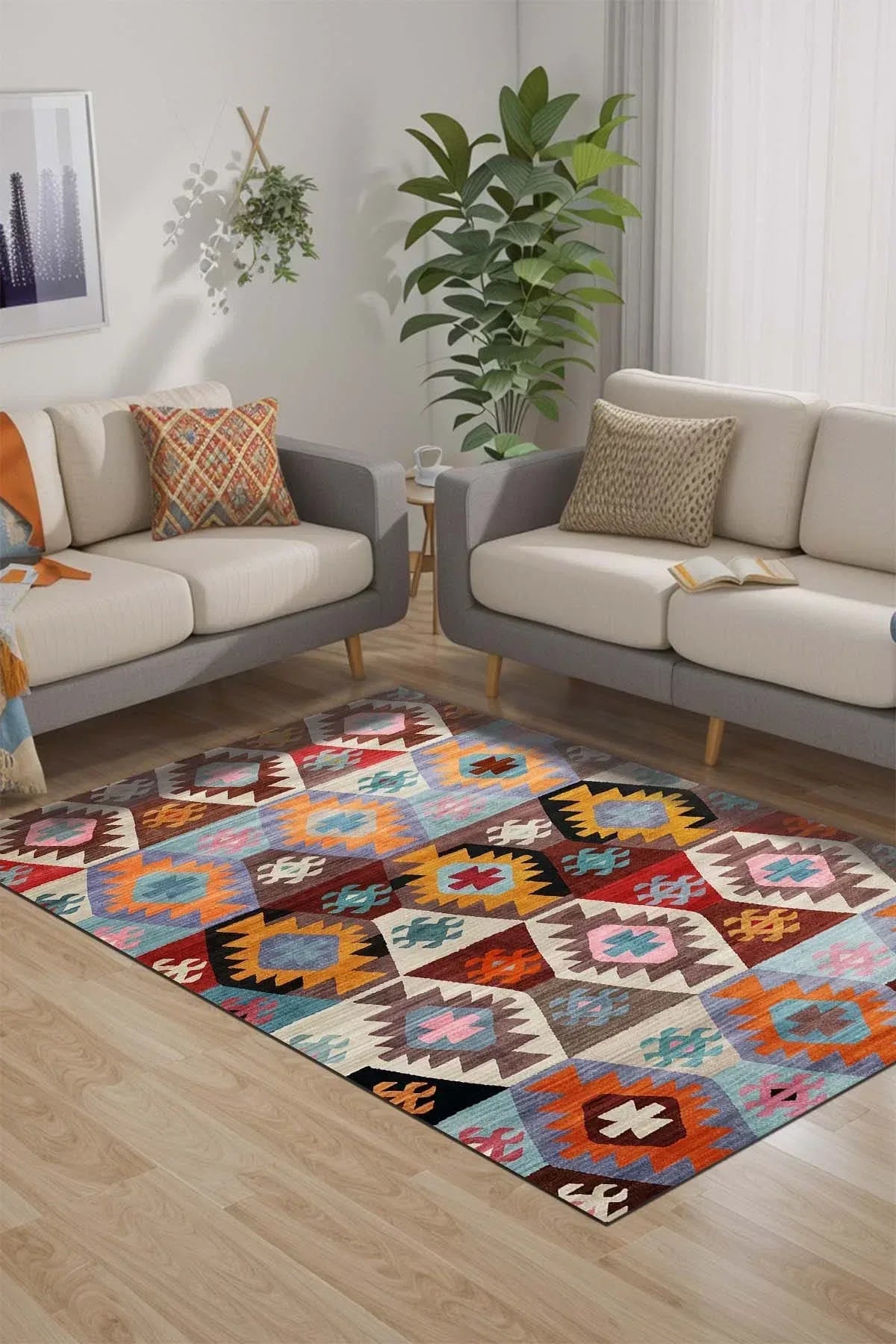 Afes Modern Kadife Yıkanabilir Kaymaz Pamuk Tabanlı Antibakteriyel Salon Halısı - Aydahome