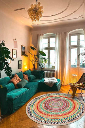 Rustic Modern Şönil Pamuk Tabanlı Yıkanabilen Kaydırmaz Antibakteriyel Yuvarlak Halı - Aydahome