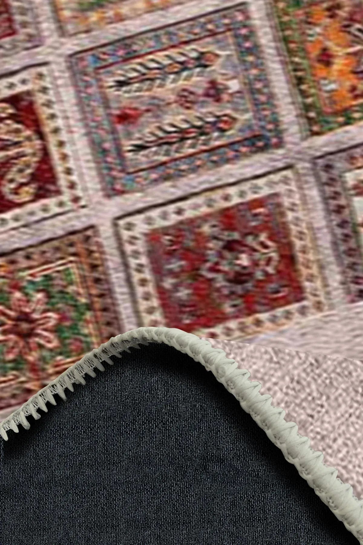 Puzzle Vintage Desenli Pamuk Tabanlı Yıkanabilen Kaydırmaz Antibakteriyel Şönil Salon Halısı - Aydahome