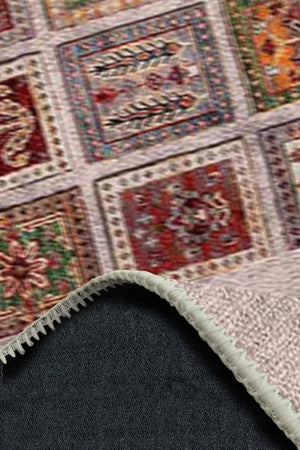 Puzzle Vintage Desenli Pamuk Tabanlı Yıkanabilen Kaydırmaz Antibakteriyel Şönil Salon Halısı - Aydahome