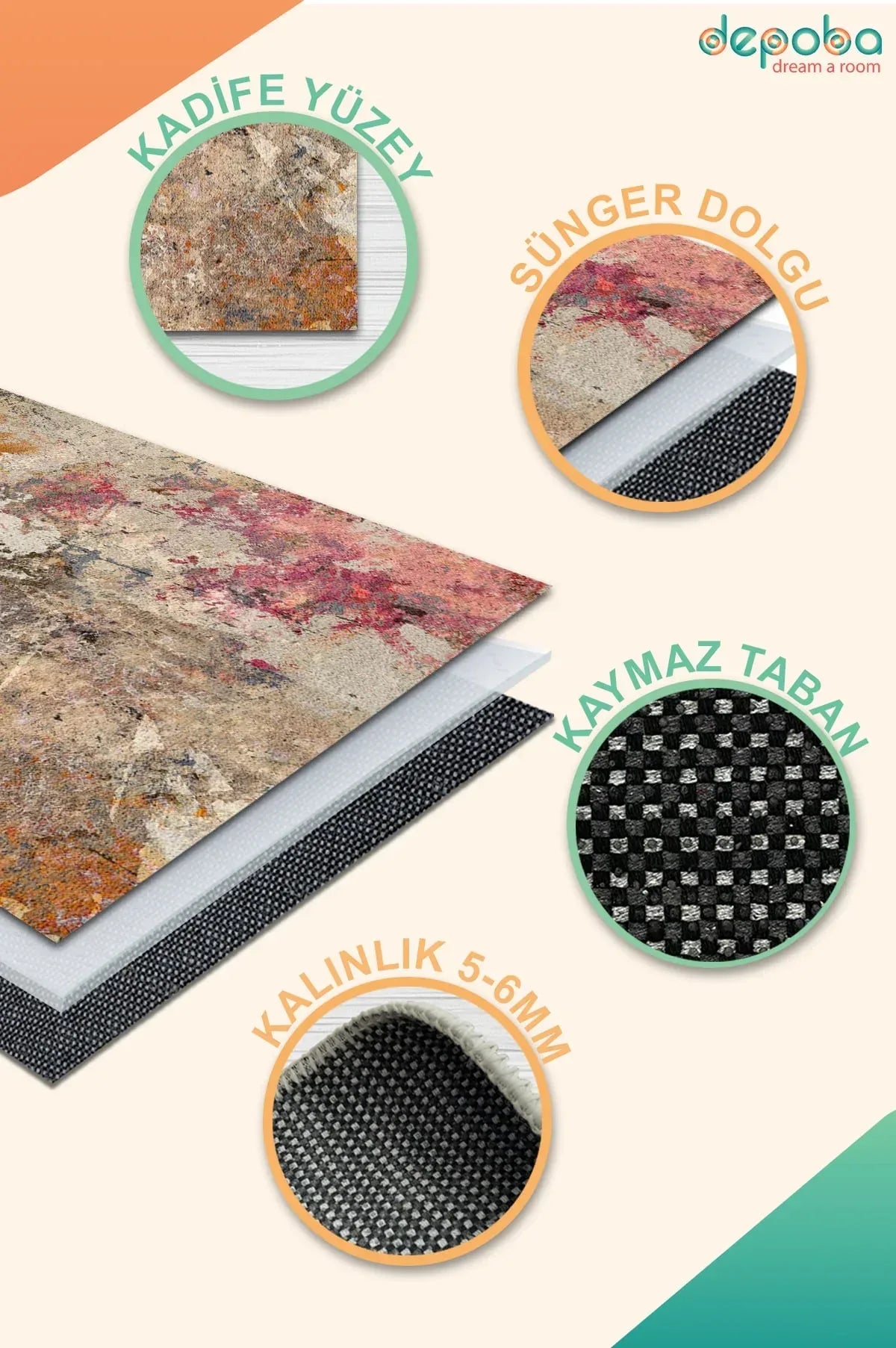 Anton Modern Kadife Yıkanabilir Kaymaz Pamuk Tabanlı Antibakteriyel Salon Halısı - Aydahome
