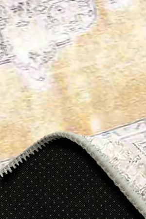 Giallastro Çiçek Desenli Pamuk Tabanlı Yıkanabilen Kaydırmaz Antibakteriyel Şönil Salon Halısı - Aydahome