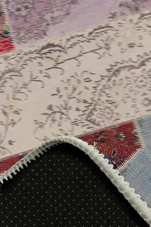 Afra Patchwork Desenli Şönil Pamuk Tabanlı Yıkanabilen Kaydırmaz Antibakteriyel Salon Halısı - Aydahome