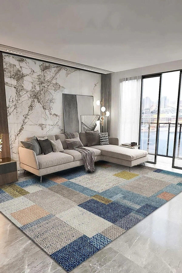 Anelia Patchwork Kadife Pamuk Tabanlı Yıkanabilen Kaymaz Antibakteriyel Salon Halısı - Aydahome