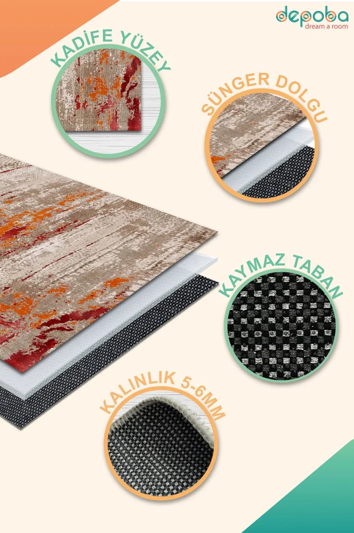 Laura Modern Kadife Yıkanabilir Kaymaz Pamuk Tabanlı Antibakteriyel Salon Halısı - Aydahome