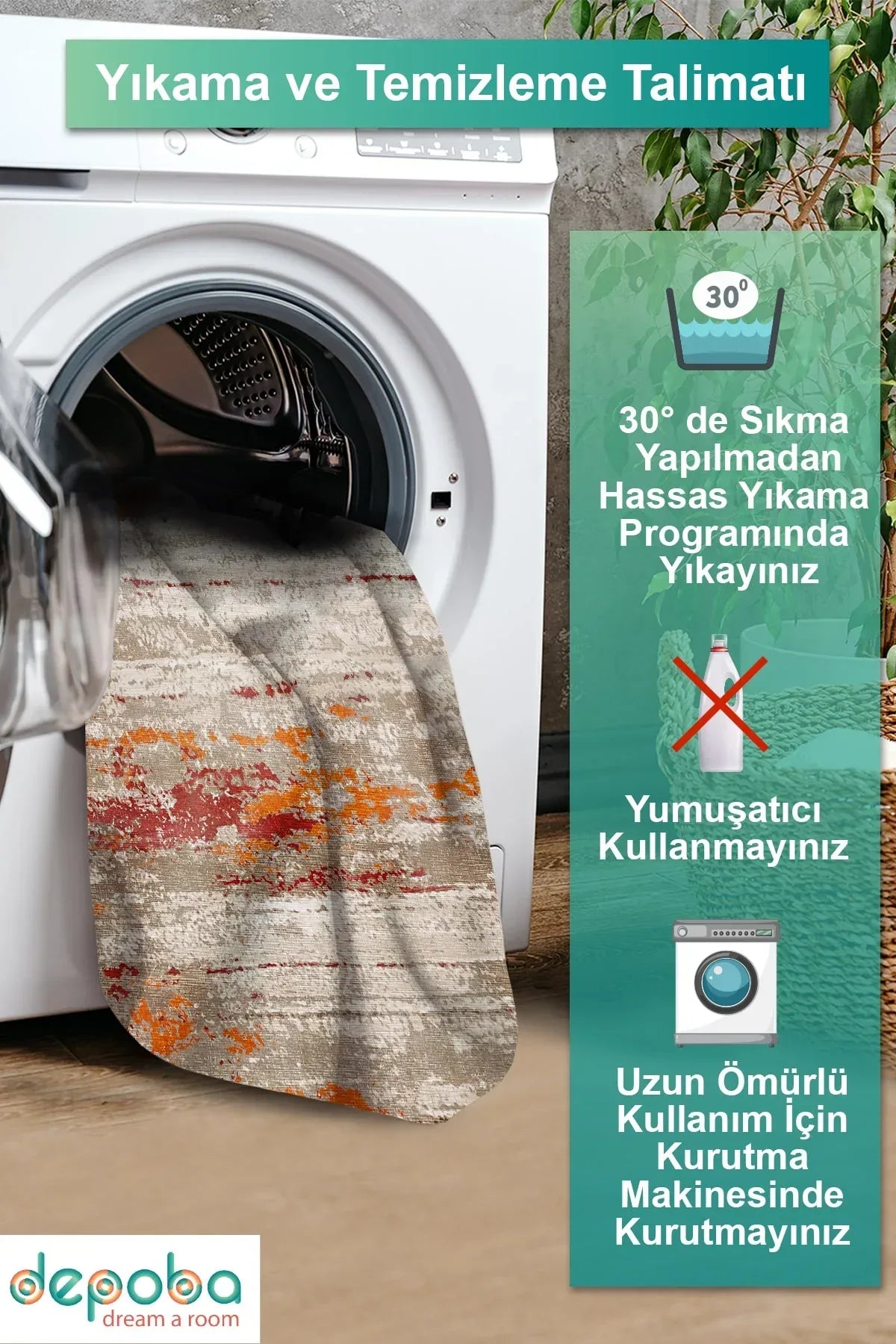 Laura Modern Kadife Yıkanabilir Kaymaz Pamuk Tabanlı Antibakteriyel Salon Halısı - Aydahome