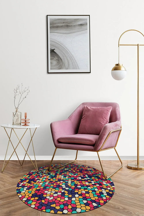 Blob Modern Şönil Pamuk Tabanlı Yıkanabilen Kaymaz Antibakteriyel Yuvarlak Halı - Aydahome