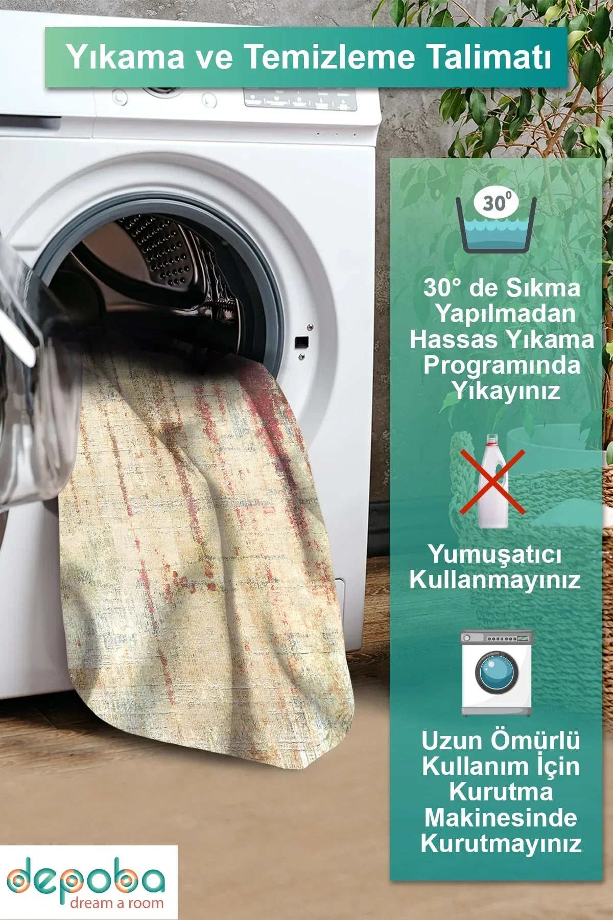 Motto Modern Kadife Yıkanabilir Kaymaz Pamuk Tabanlı Antibakteriyel Salon Halısı - Aydahome