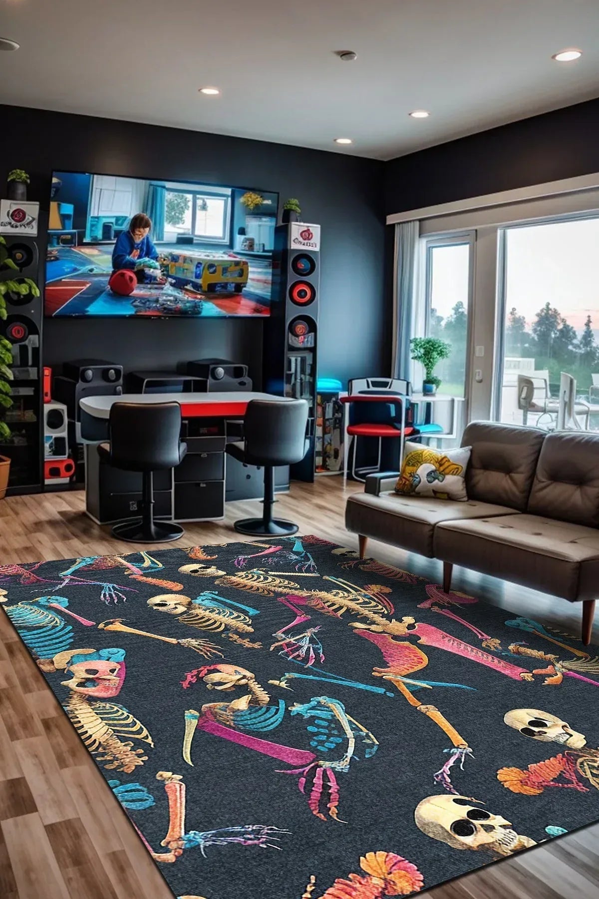 Bones Modern Şönil Gamer Halısı Pamuk Tabanlı Yıkanabilen Kaymaz Genç Odası Oyuncu Gaming Halısı - Aydahome