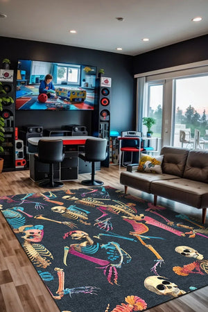 Bones Modern Şönil Gamer Halısı Pamuk Tabanlı Yıkanabilen Kaymaz Genç Odası Oyuncu Gaming Halısı - Aydahome