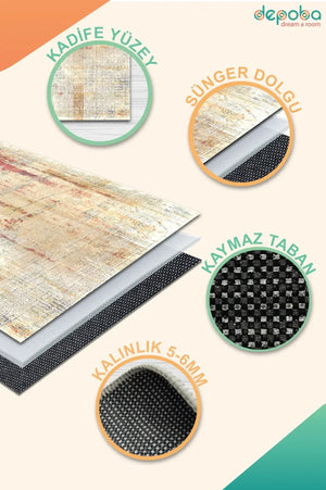 Motto Modern Kadife Yıkanabilir Kaymaz Pamuk Tabanlı Antibakteriyel Salon Halısı - Aydahome