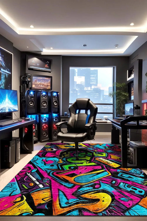 Culty Modern Şönil Gamer Halısı Pamuk Tabanlı Yıkanabilen Kaymaz Genç Odası Oyuncu Gaming Halısı - Aydahome