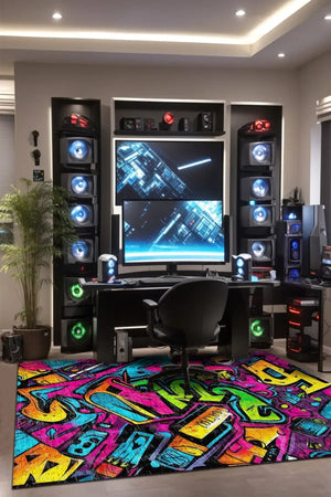 Culty Modern Şönil Gamer Halısı Pamuk Tabanlı Yıkanabilen Kaymaz Genç Odası Oyuncu Gaming Halısı - Aydahome