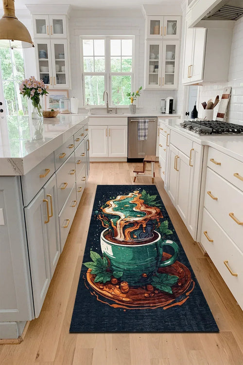 Detals Modern Şönil Pamuk Tabanlı Yıkanabilen Kaydırmaz Antibakteriyel Mutfak Halısı - Aydahome