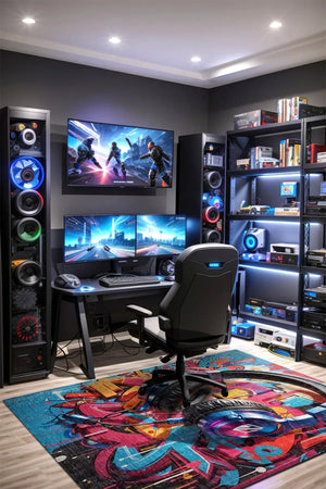 Earps Modern Şönil Gamer Halısı Pamuk Tabanlı Yıkanabilen Kaymaz Genç Odası Oyuncu Gaming Halısı - Aydahome