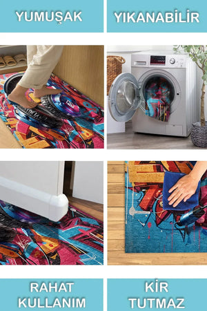 Earps Modern Şönil Gamer Halısı Pamuk Tabanlı Yıkanabilen Kaymaz Genç Odası Oyuncu Gaming Halısı - Aydahome