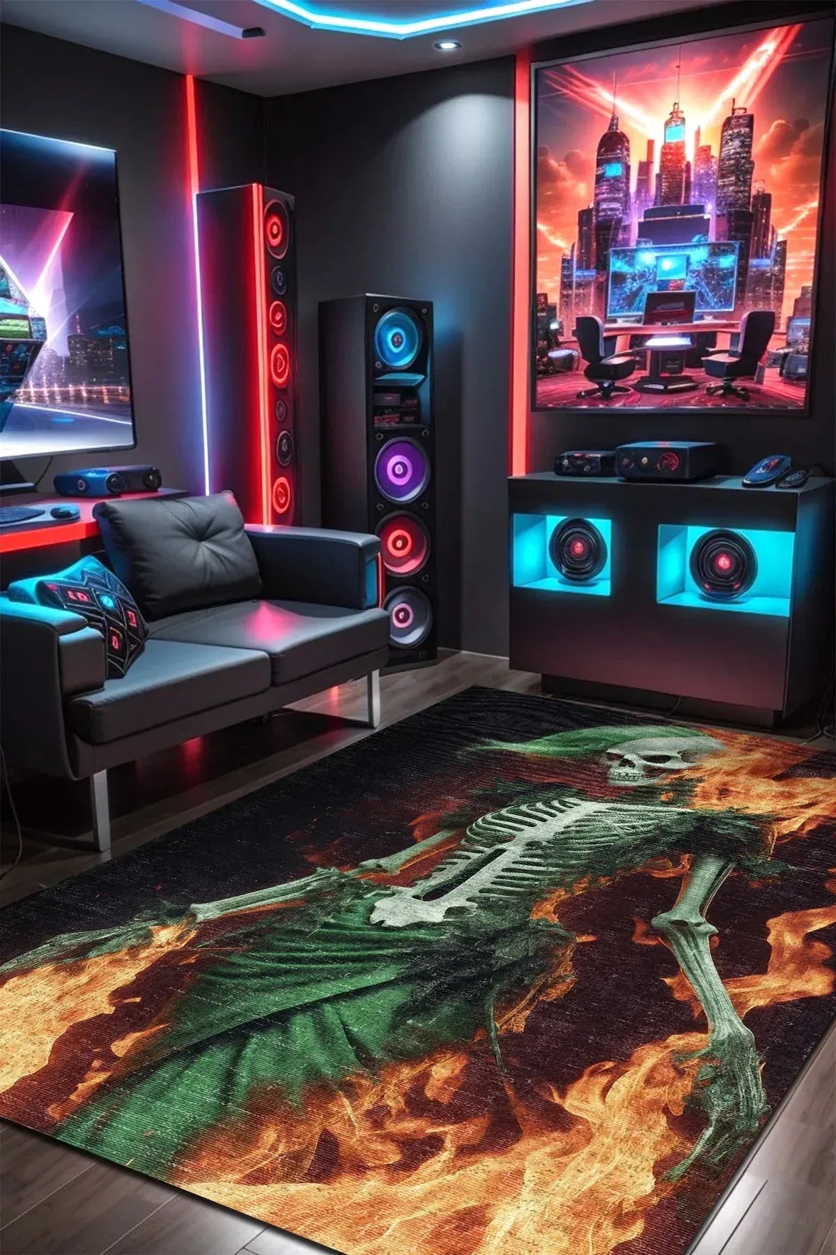 Flame Modern Şönil Gamer Halısı Pamuk Tabanlı Yıkanabilen Kaymaz Genç Odası Oyuncu Gaming Halısı - Aydahome