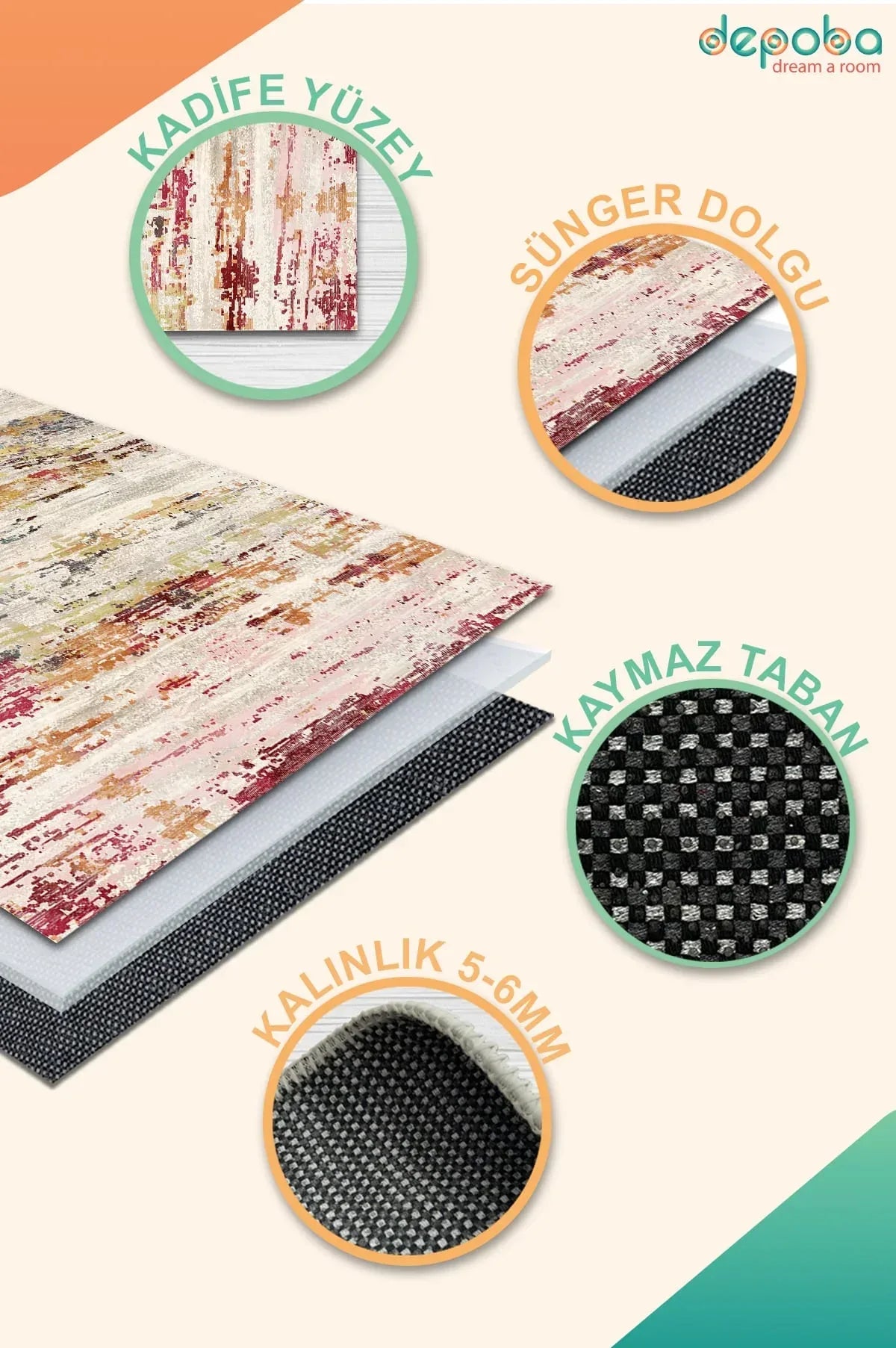 Zane Modern Kadife Yıkanabilir Kaymaz Pamuk Tabanlı Antibakteriyel Salon Halısı - Aydahome