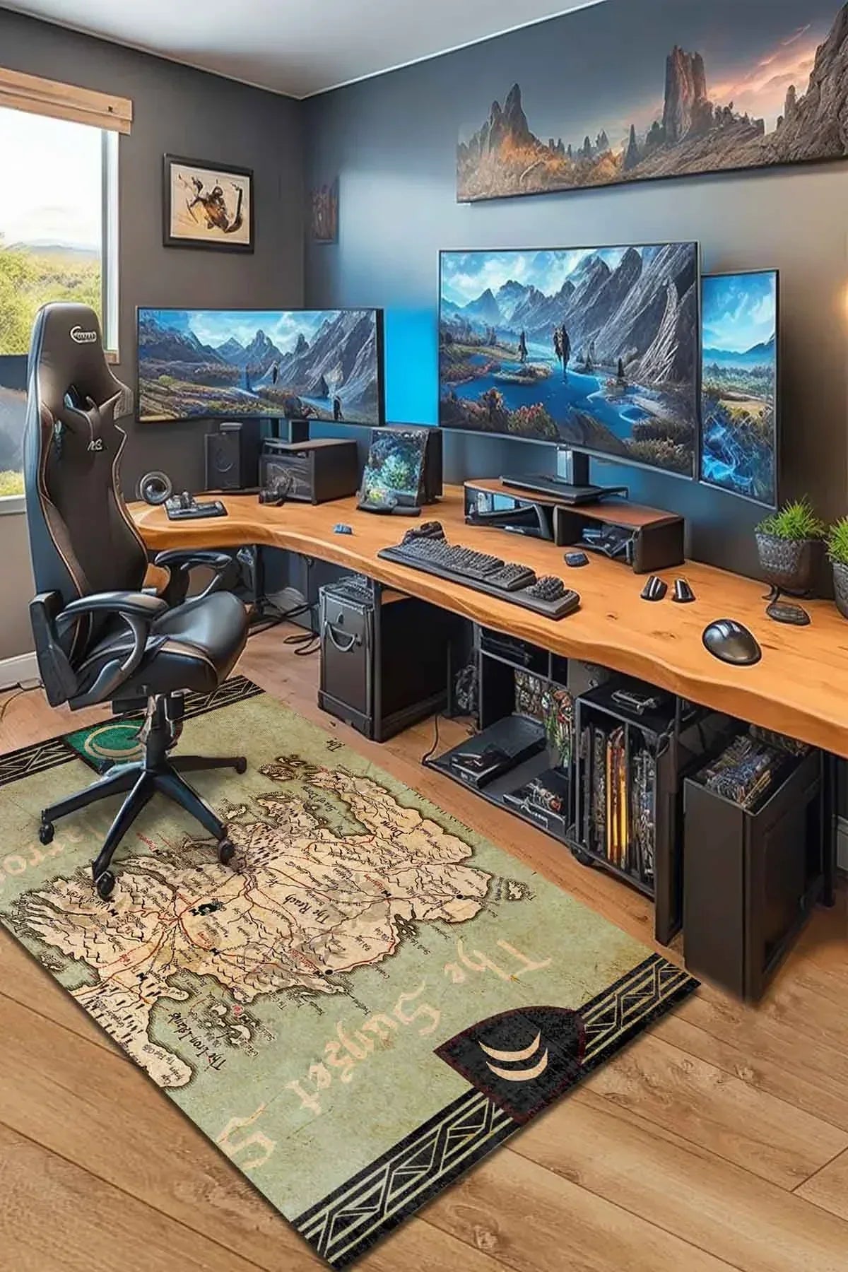 Groundplay Modern Şönil Gamer Halısı Pamuk Tabanlı Yıkanabilen Kaymaz Genç Odası Oyuncu Gaming Halısı - Aydahome