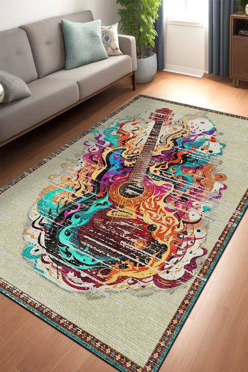 Guitar Modern Şönil Gamer Halısı Pamuk Tabanlı Yıkanabilen Kaymaz Genç Odası Oyuncu Gaming Halısı - Aydahome