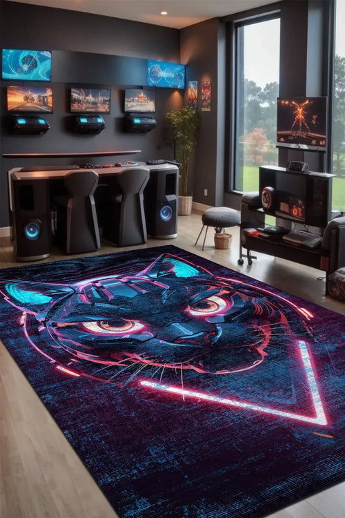 Head Modern Şönil Gamer Halısı Pamuk Tabanlı Yıkanabilen Kaymaz Genç Odası Oyuncu Gaming Halısı - Aydahome